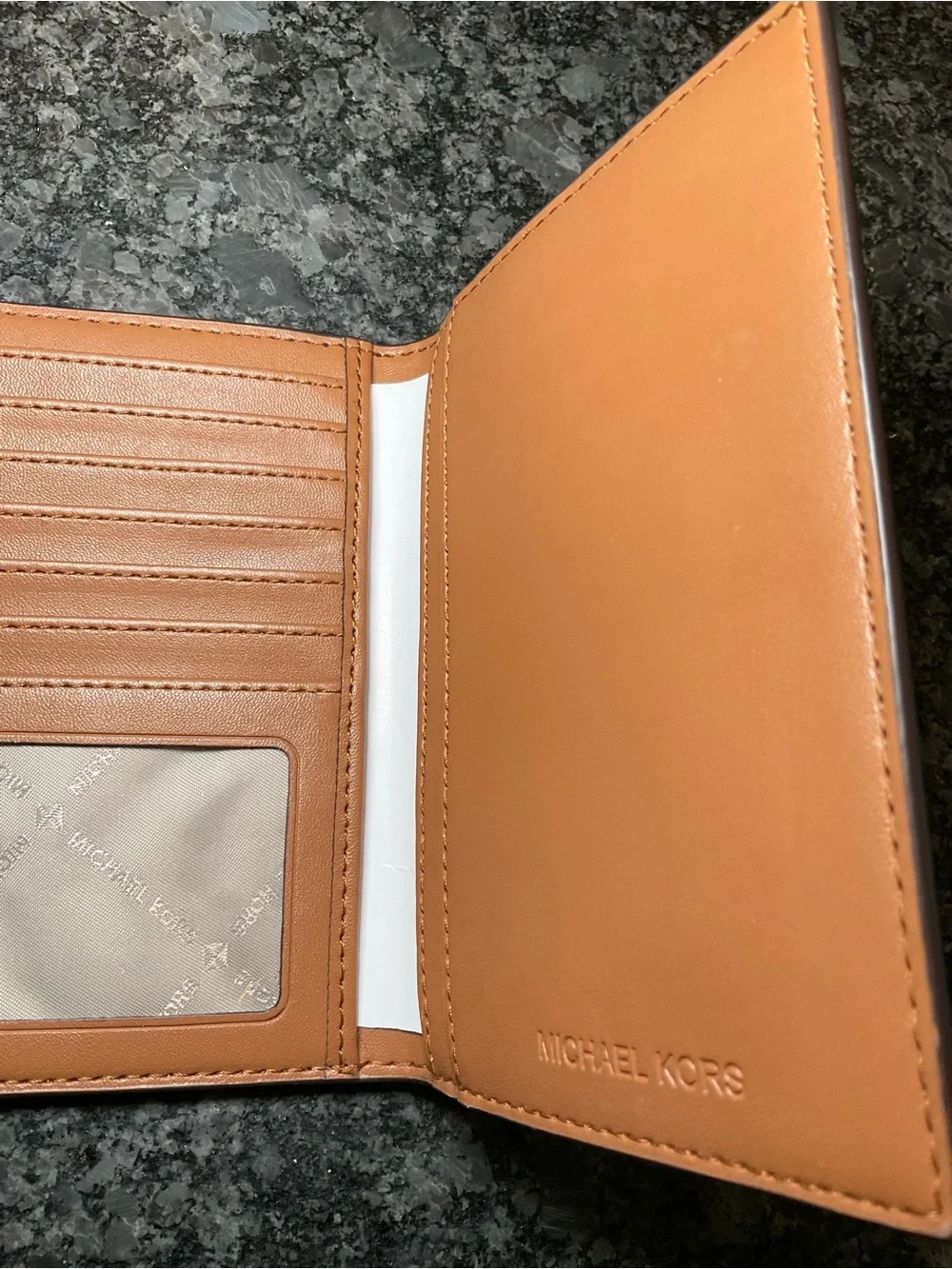 Michael Kors Brown Monogram Card & Passport Holder Wallet with Gold Logo